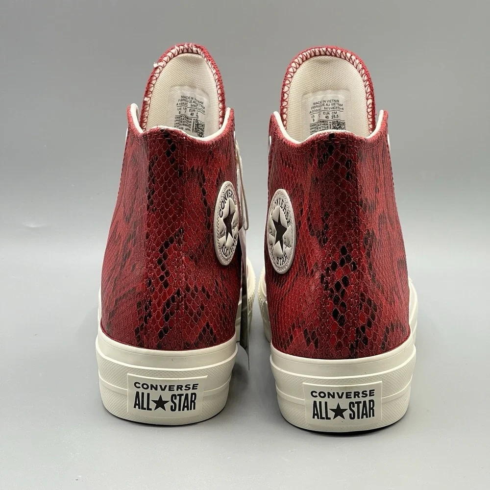 Converse Women's 6.5 Red Sneakers Hi Leather Platform Snakeskin A13392C Festive - Picture 6 of 13